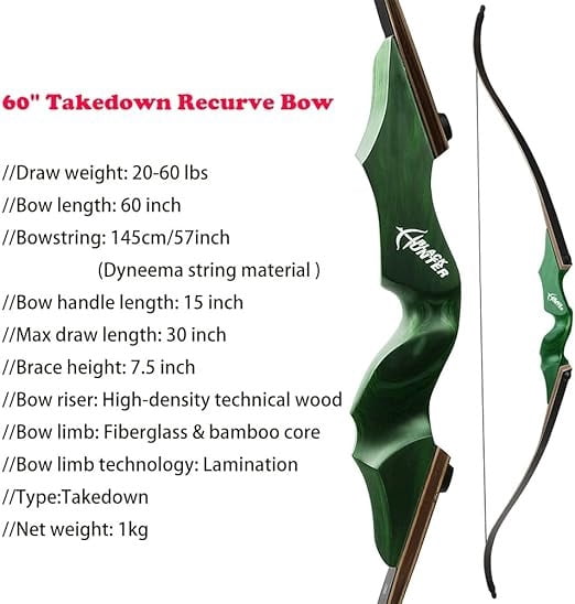Black Hunter 60” Original Recurve Bow for Adults American Hunting