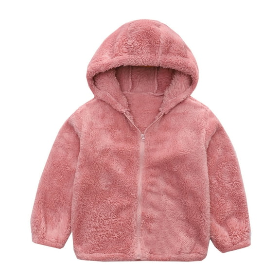 Mercatoo Kids Winter Warm Plush Coat Trendy Solid Fuzzy Jackets Zip Up Ho𝐨die Boy Girls' Clothing Fl𝐞ece Hooded Outwear