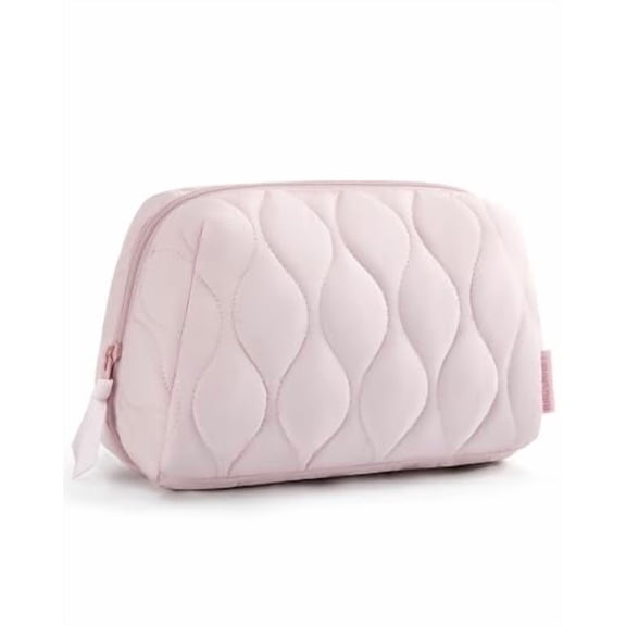 BAGSMART Makeup Bag, Travel Cosmetic Bag, Puffy Padded Make Up Bag for Women, Makeup Organizer Case, Wide-open Pouch Purse, Travel Essentials, Toiletries Accessories Brushes, Pink