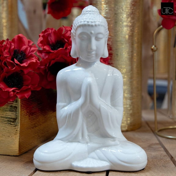 Sienna Ceramic Meditating Buddha Figurine in Anjali Mudra