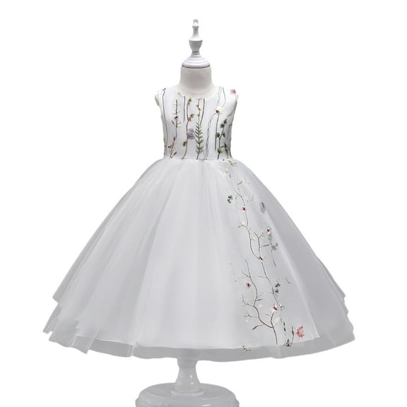 XBASW Kids Toddler Flower Girl Dress Embroidered Tutu Princess Dresses 4-15T Girls Wedding Bridesmaid Birthday Party Gown
