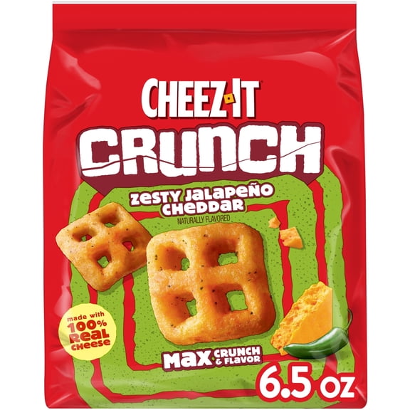 Cheez-It Crunch Zesty Jalapeno Cheddar Cheesy Baked Snacks, Lunch Snacks, 6.5 oz
