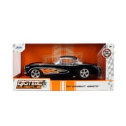 Jada Toys BIGTIME MUSCLE 1:24 1957 Chevy Corvette Die-cast Car – Opening Doors, Hood, Trunk, Rubber Tires(Glossy Black Flames)