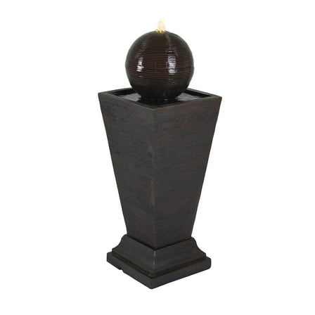 BOFANG Dark Brown Concrete Column Fountain with LED Lights for Outdoor Garden