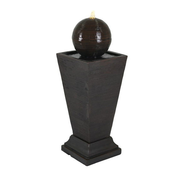 BOFANG Dark Brown Concrete Column Fountain with LED Lights for Outdoor Garden