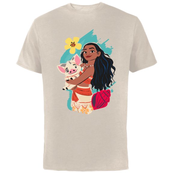 Disney Princess Moana and Pua Seashell - Short Sleeve Cotton T-Shirt for Adults - Customized-Natural