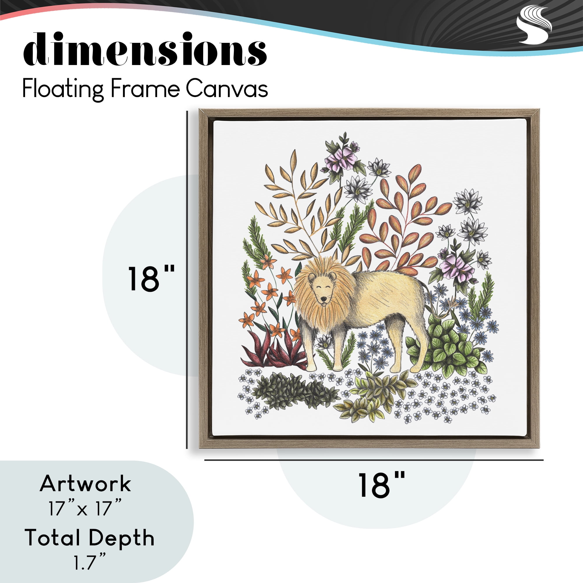 Jungle Wildlife Lion Brown Framed Floater Canvas Wall Art, design by Cecilia Battaini