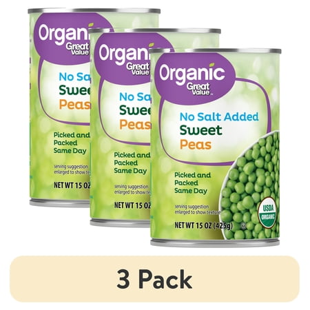 (3 pack) Great Value Organic Sweet Peas No Salt Added, 15 oz