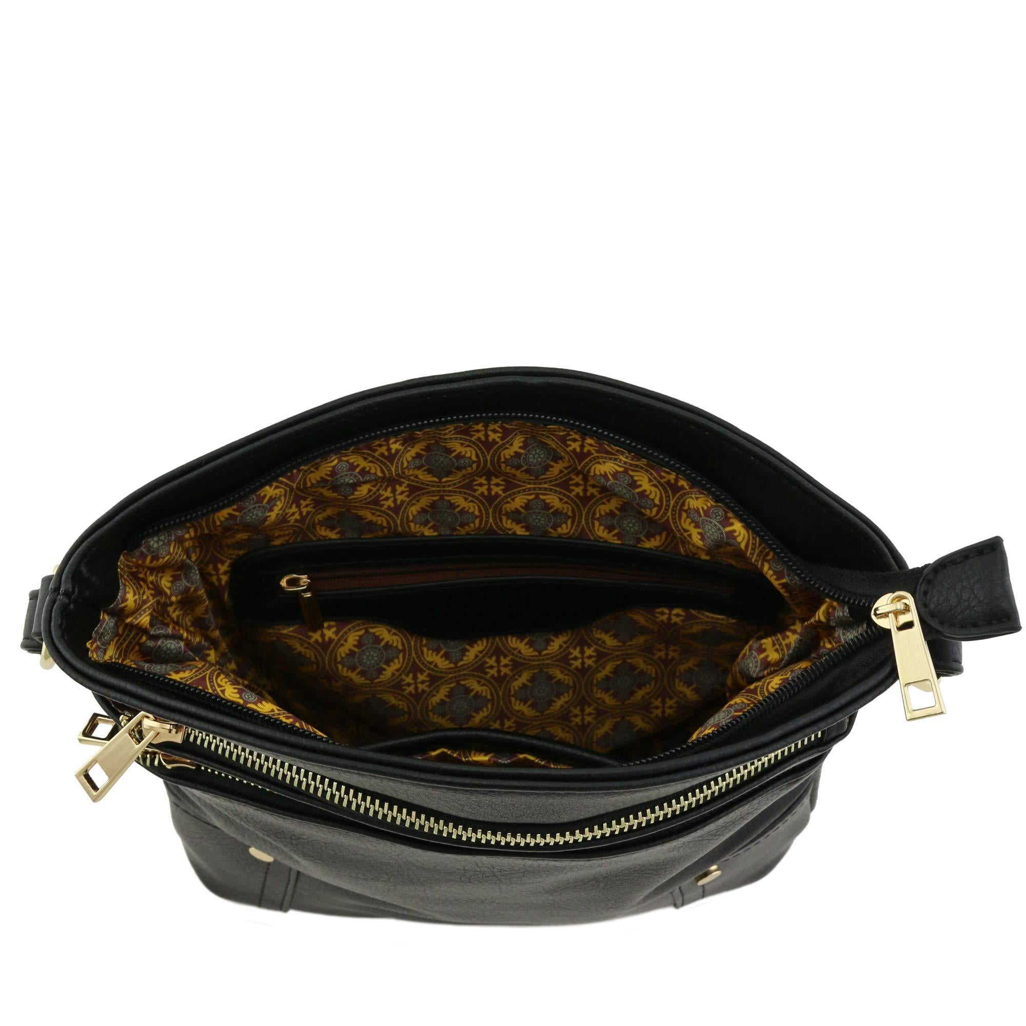 triple zip pocket large crossbody bag