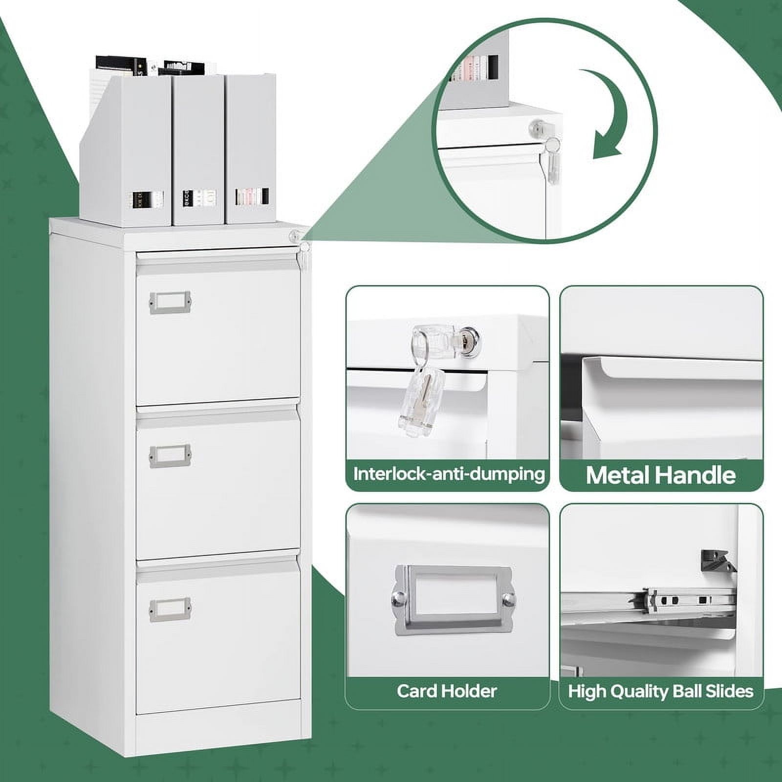 MIIIKO 3 Drawer File Cabinet with Lock,Metal Vertical Filing Cabinets for Home Office Storage A4/F4/Letter/Legal for Home Office-Assembly Required(White)