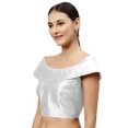 thumbnail image 2 of eloria Women's Art Silk Boat Neck Sari Top Blouse Partywear Sleevless Fillers With backside Zipper, Color : White, 2 of 6