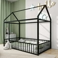 thumbnail image 2 of DEALTOPS Twin Size Metal House Bed with Fence, Montessori Floor Bed Frame for Kids, Black, 2 of 7