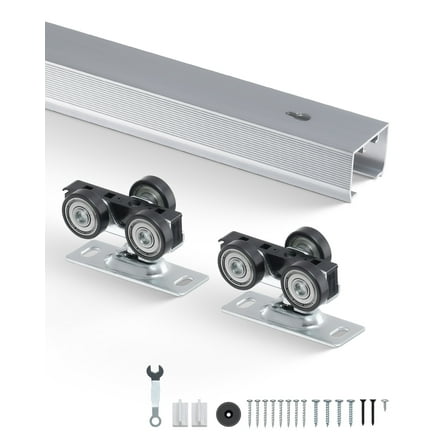 KFFKFF Sliding Pocket Door Hardware Track Kit, 5.73 ft Durable Pocket Door System, Commercial-Grade Hardware and Track Set for 24"-36" Wide Single Doors, Smooth Operation and Simple Installation