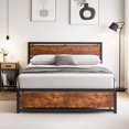 thumbnail image 3 of VECELO King Size Bed Frame, Metal Platform Bed Frame Wooden Headboard and Footboard, Strong Metal Support Frame, Under Bed Storage, Easy to Assemble, Brown, 3 of 7