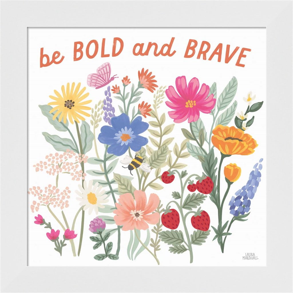 Bold and Brave Floral Motivational Kids Print in White Frame