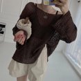 thumbnail image 6 of Women's Knitted Cover Up Sweater Top Casual Loose Hollow Out Meshes Long Sleeve Shirt Pullover Top 2024 Outfit, 6 of 9