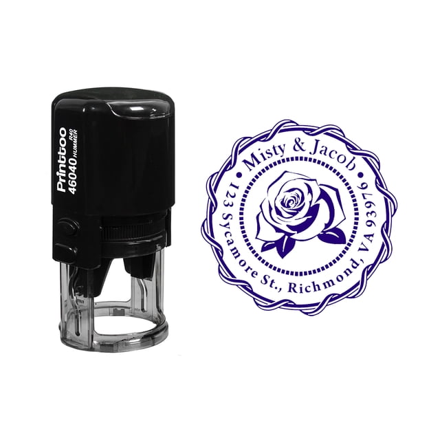 Printtoo Monogramme Rond Personnalisé Rose Adresse Retour Personnalisé Tampon en Caoutchouc Idée Cadeau-Violet