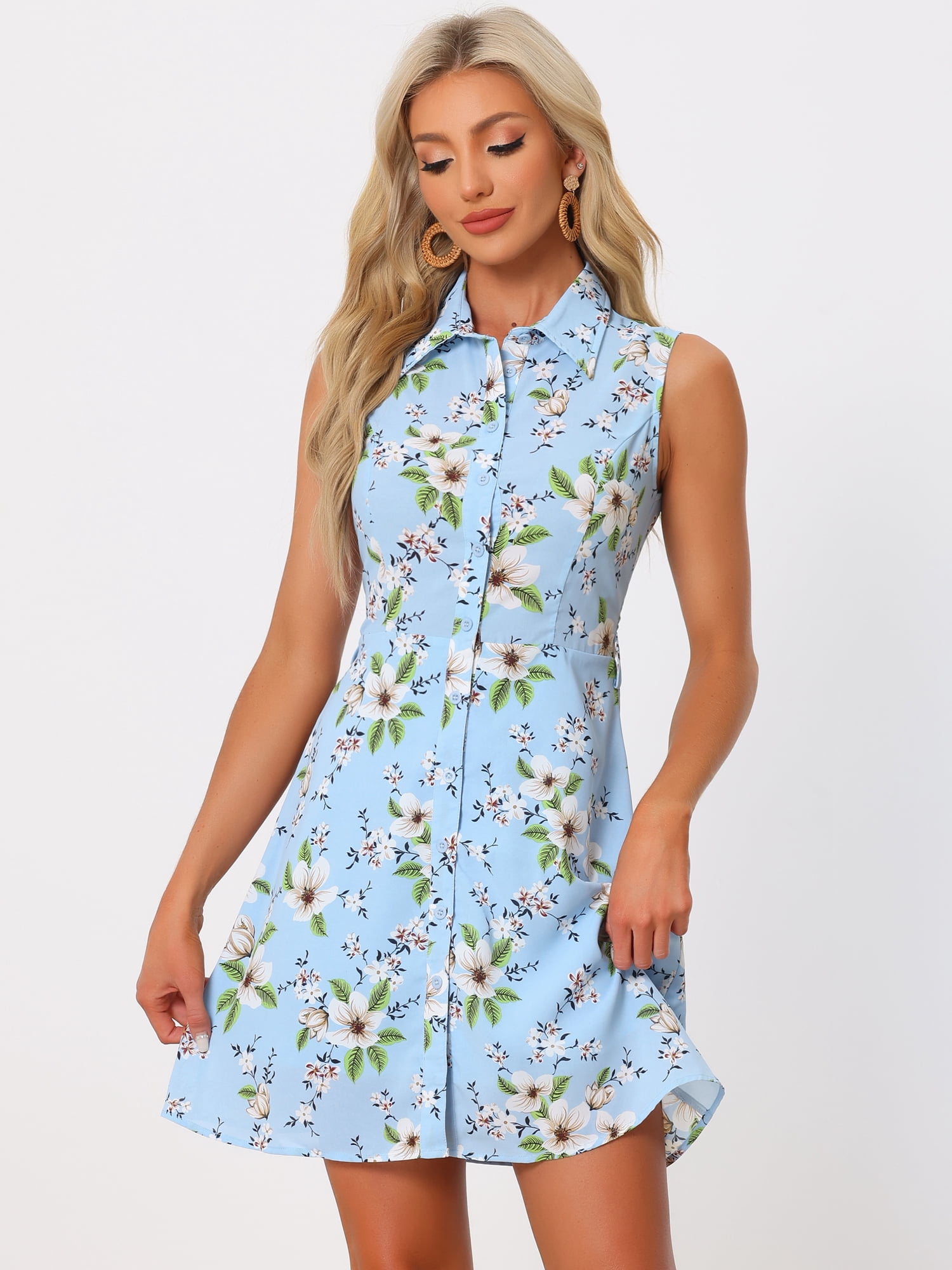 DARING DIVA Above Knee Button Down Floral Print Dress XS Blue