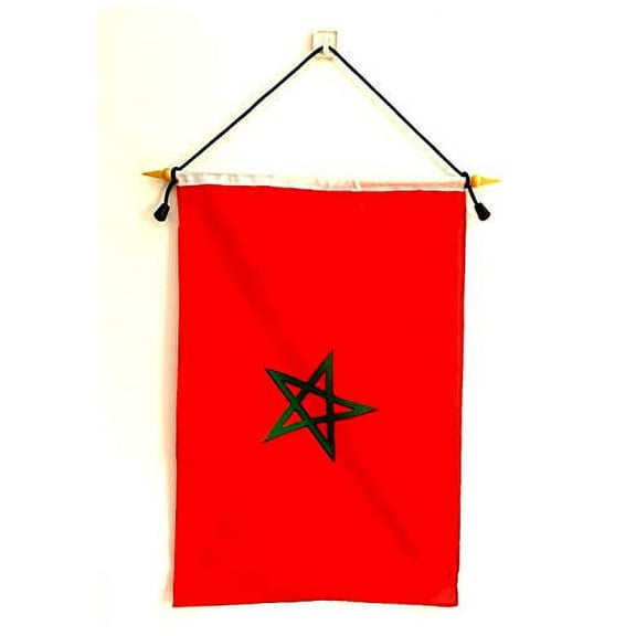 Morocco 12"x18" Polyester Wall Banner Flags, 12 x18 Moroccan Wall or School Flag Mounted on a Birch Wood Banner Pole, Much Larger Than Mini 4"x6" Banner Flags