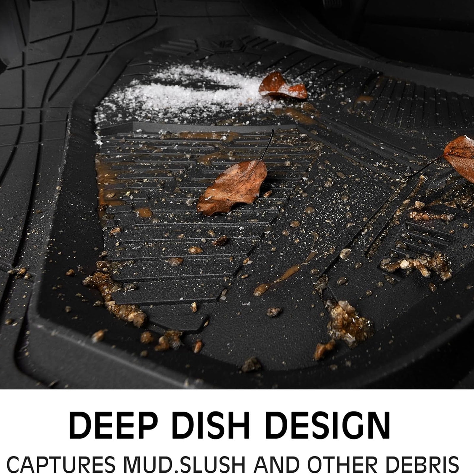 CAR GRAND Heavy duty rubble car floor mats full set deep dish trunk mat water proof anti slip all weather truck mats universal fit trim-to-fit trimmable all black