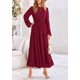 thumbnail image 5 of Vestido largo PRETTYGARDEN para mujer, otoño-primavera, punto suizo, rojo vino, 5 of 9