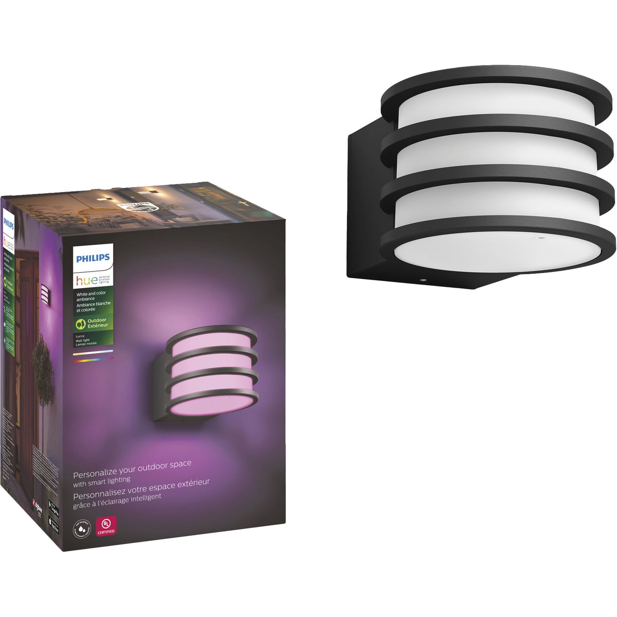 Philips Hue White and Color Ambiance Lucca Wall Light, Black