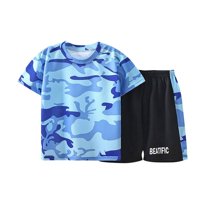 Mikilon Boys Summer Breathable Sets 2-8 Years Print Short Sleeve Round Neck Shirts Elastic Waist Short Pants