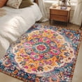 thumbnail image 4 of Blue Pink Runner Rug 2.7x5 FT, Non Slip Entryway Carpet, Boho Middle Century Geometric Abstract Washable Soft Floor Carpet Entrance Mat Non-Shedding Throw Rug for Hallway Laundry Room Bedside, 4 of 9