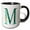 Black/White, variant on 3drose, Elegant Green Monogram Initial M with Eucalyptus Leaves, 11oz Two-tone Blue Mug