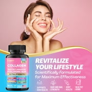 Collagen For Women Men Capsules Peptides Type I II III V X 64,000 MCG Biotin Keratin Hyaluronic Acid MSM Vitamin A Vitamin C Vitamin E Folic Acid Zinc Magnesium with Grape Seed Extract, Quercetin