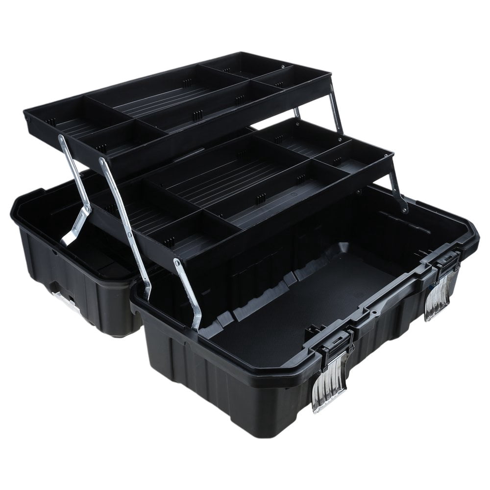 HLONK 19/21inch Tool Box Three Layer Folding Metal Storage Toolbox Multifunction Organizer with Tray and Divider Storage Box