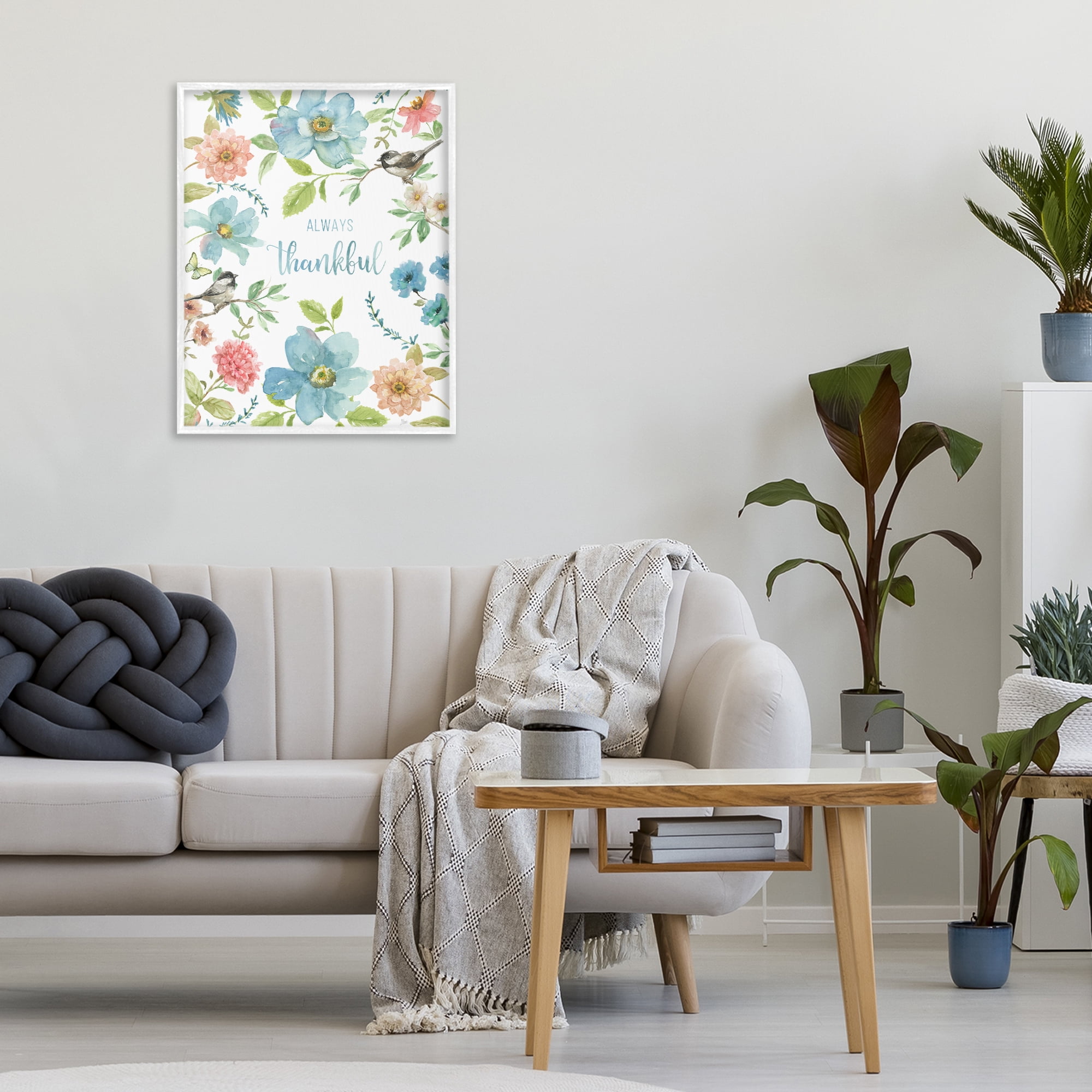 Stupell Industries Always Thankful Pink & Blue White Framed Giclee Art, design by Nan