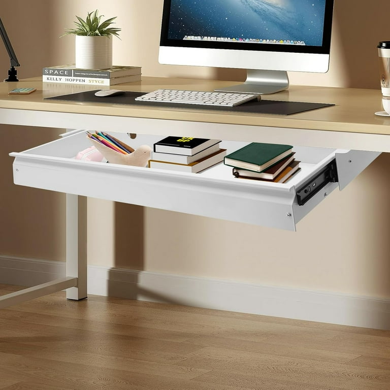 SanBouSi 33 inch Extra Large Under Desk Mounted Sliding Pull Out Drawer for Office Desk Standing Desk Drawer Attachment Under Desk Drawer Slide Out Storage