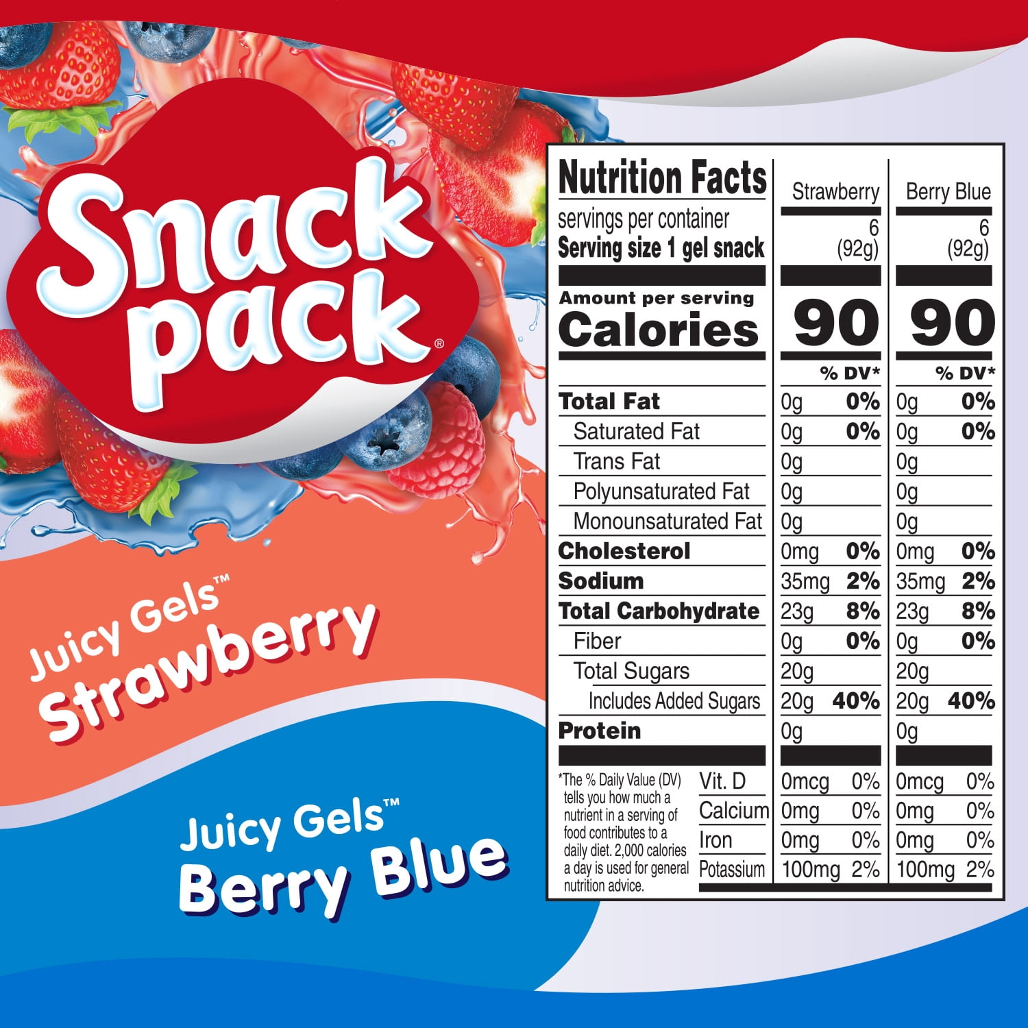 (3 pack) Snack Pack Strawberry Flavored and Berry Blue Flavored Juicy Gels, 3.25 oz Snack Cups, 12 Count Family Pack