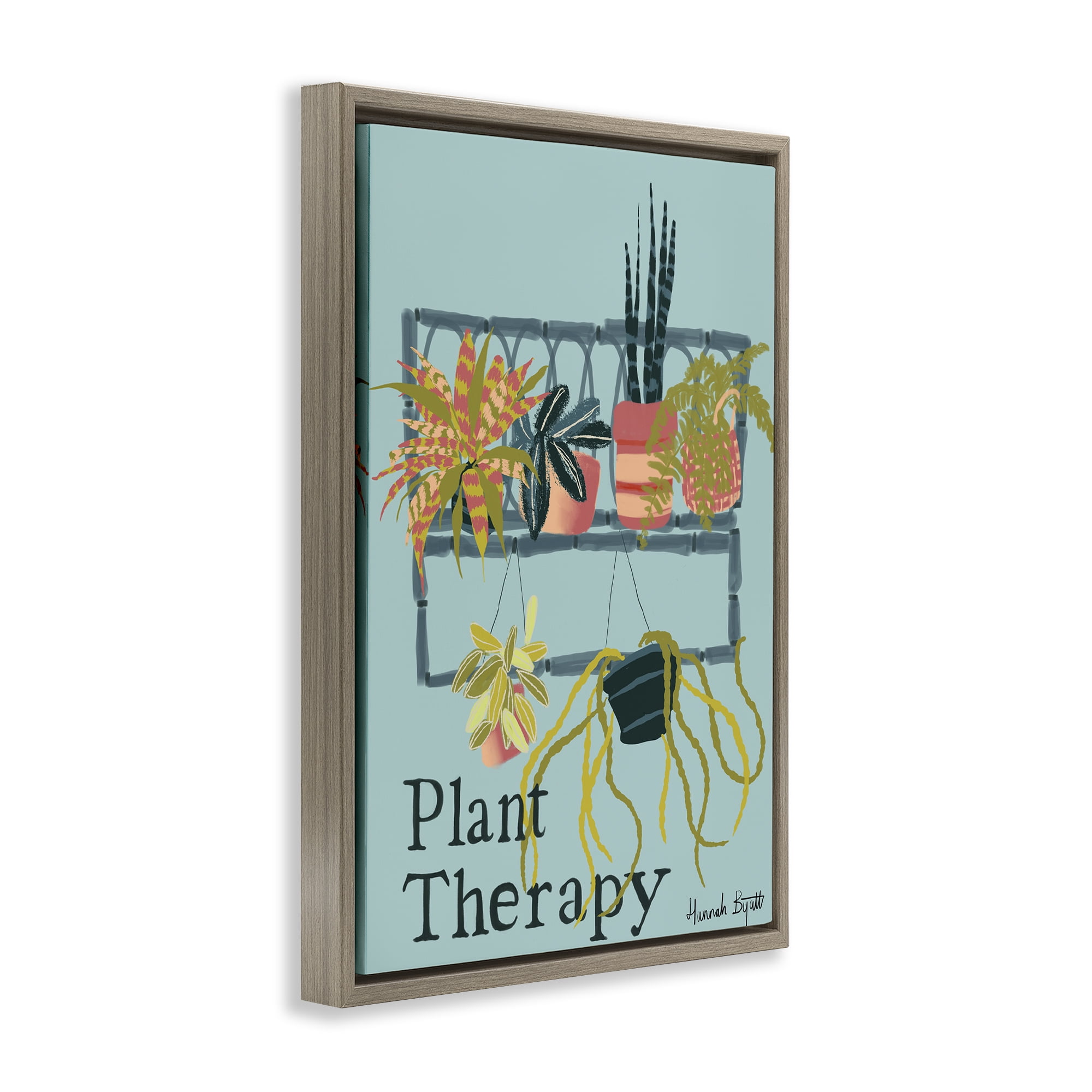 Stupell Industries Plant Therapy Shelf Plants & Flowers Painting Brown Floater Framed Canvas Art Print Wall Art, 17 x 25