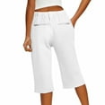 thumbnail image 7 of TQWQT White Linen Capri Pants for Women Dressy Casual Bermuda Shorts Knee Length Elastic Waist Light Weight Pants Trendy Summer Pedal Pushers with Pockets White XXL, 7 of 7