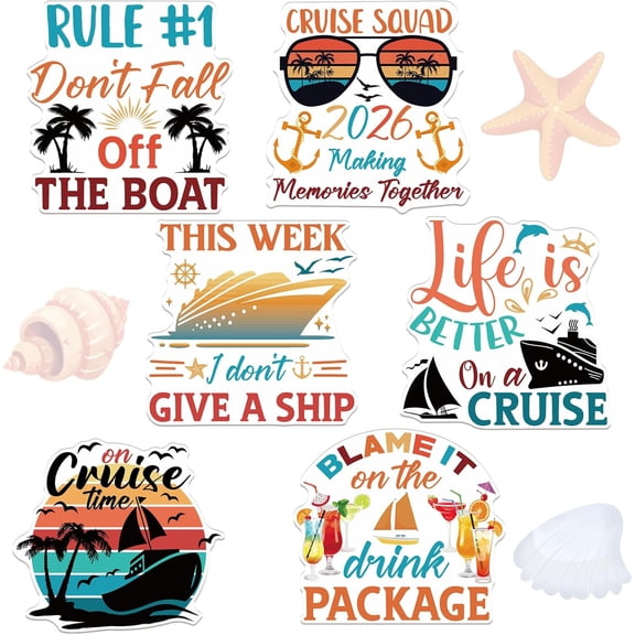 Large Cruise Door Decorations Magnetic - 6PCS 2026 Sea Navigation Cruise Ship Door Decorations Funny Boat Anchor Tropical Drink Coconut Tree Cruise Door Magnets for Carnival Cabin Fridge Decor