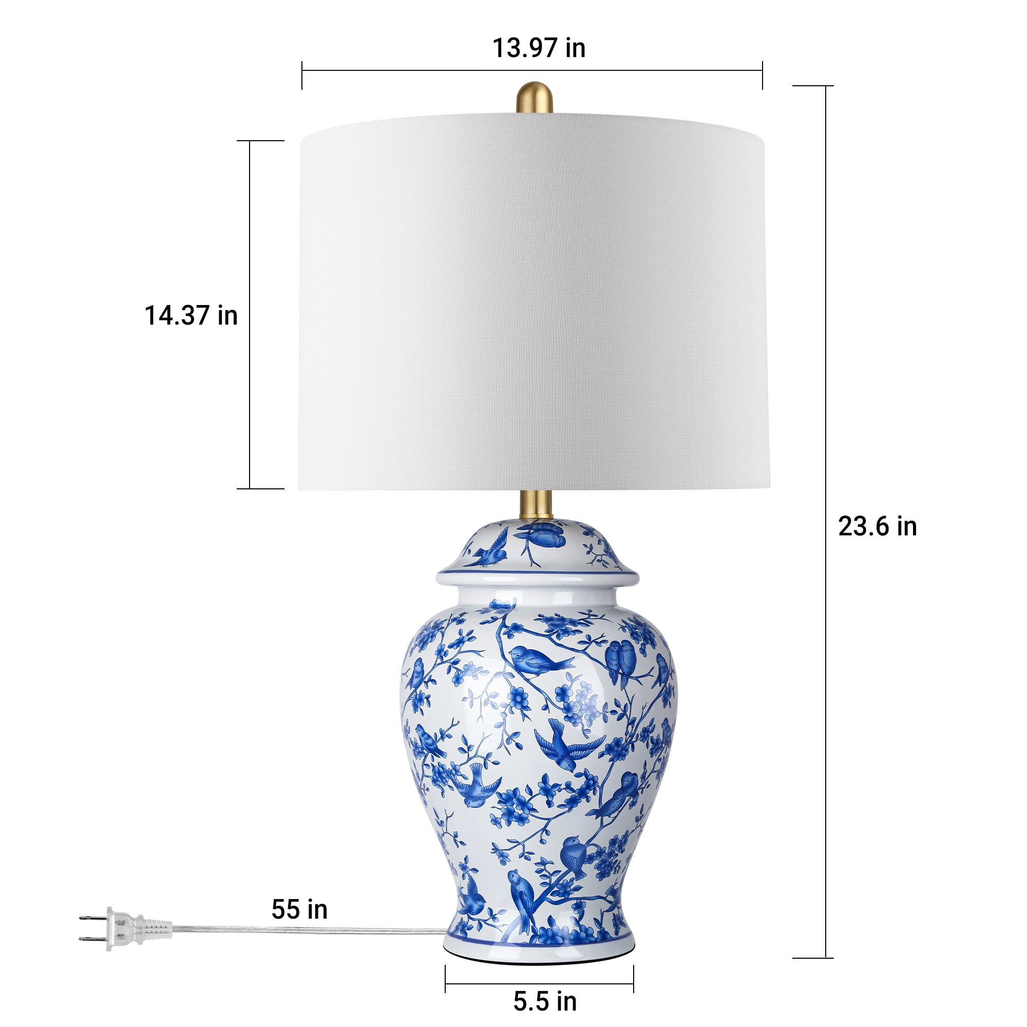 23.6'' Chinoiserie Ceramic Table Lamp Blue and White Porcelain Lamp for Nightstand