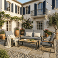 thumbnail image 5 of 4 Pieces All Weather Patio Conversation Set, Aiho Outdoor Furniture with Coffee Table & Removed Cushions, Gray, 5 of 10