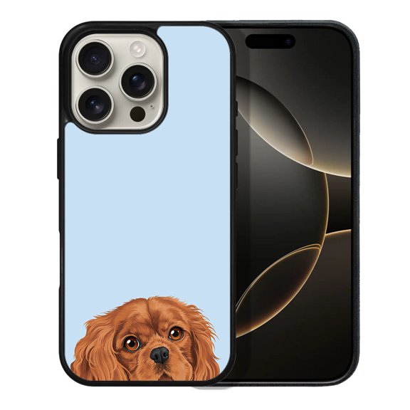 WIRESTER Shockproof Soft Rubber Cover Case for Apple iPhone 16 Pro 6.3" 2024, Animal Ruby Cavalier King Charles Spaniel Dog (S2) On Light Blue Background