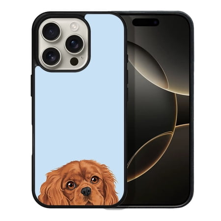WIRESTER Shockproof Soft Rubber Cover Case for Apple iPhone 16 Pro 6.3" 2024, Animal Ruby Cavalier King Charles Spaniel Dog (S2) On Light Blue Background