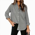 thumbnail image 2 of kaprioy Womens Button Down Shirts Striped Classic Long Sleeve Collared Office Work Blouses Tops with Pocket Lapel Button Up Shirt Loose Top, 2 of 3