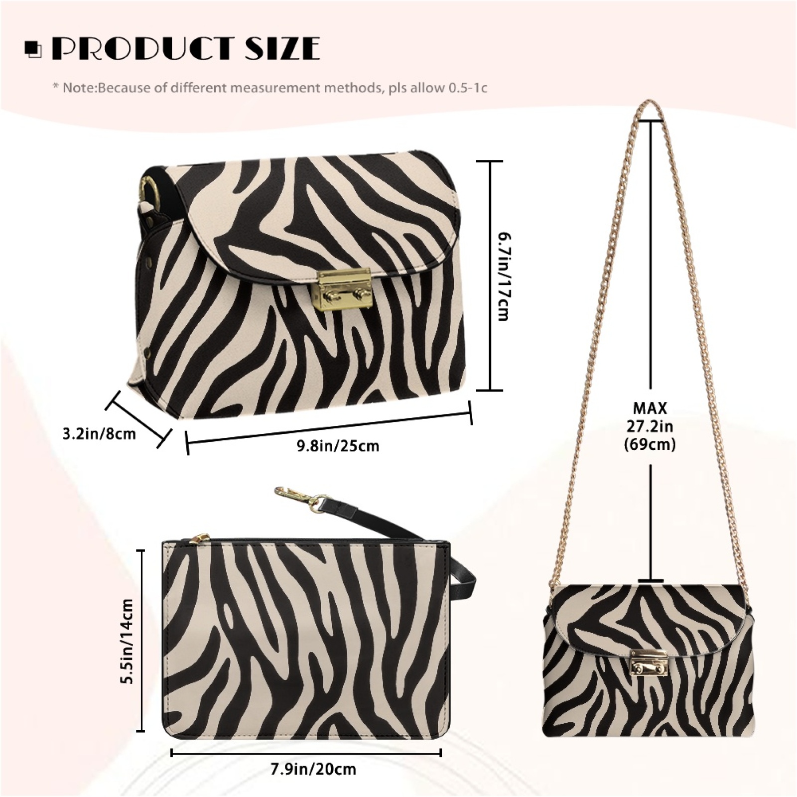 SCRAWLGOD Zebra Print Beige Black Small Crossbody Bag for Women Casual Leather Crossover Shoulder Bag Women's Cross Body Handbag with Anti-Theft Zipper