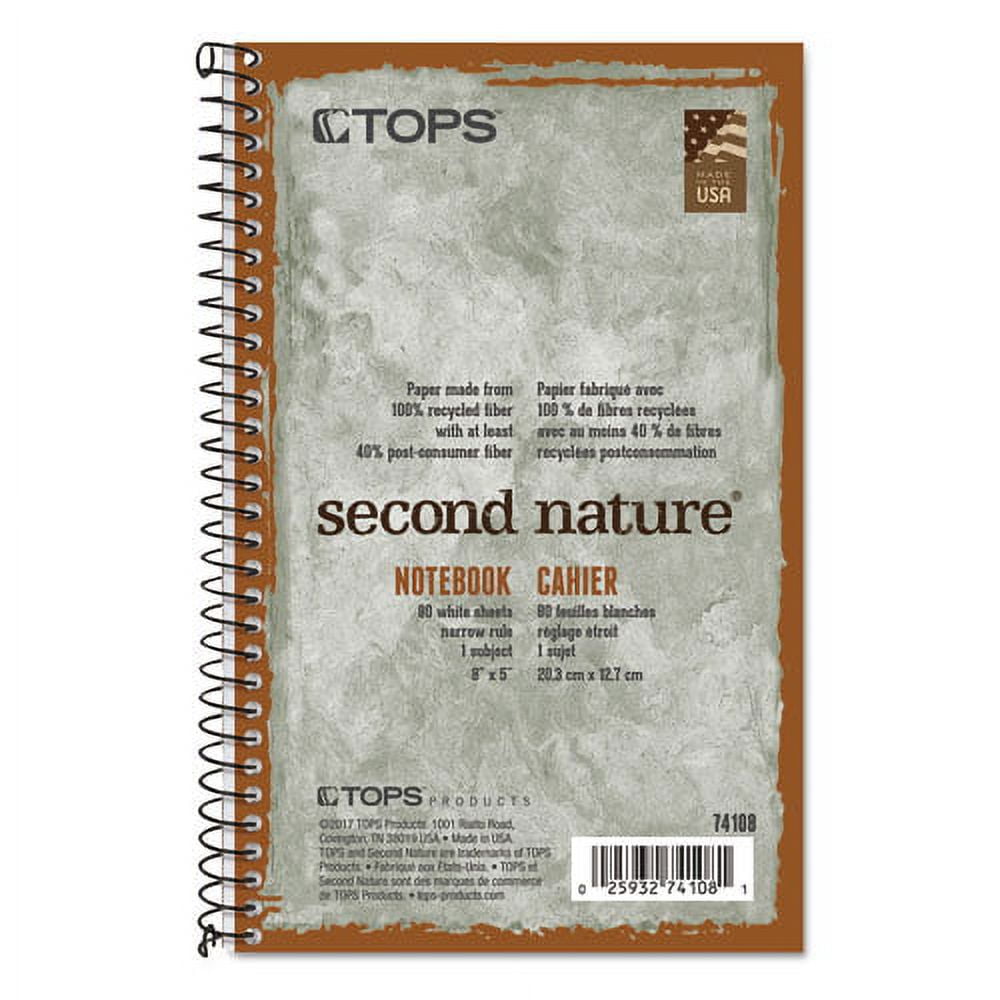 Second Nature Single Subject Wirebound Notebooks, Narrow Rule, Green Cover, 8 X 5, 80 Sheets | Bundle of 5 Each