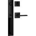 thumbnail image 2 of Berlin Modisch Full Escutcheon HandleSet Front Door Entry Handle and Deadbolt Lock Set Slim Square Single Cylinder Deadbolt and Lever Heavy Duty â€“ Iron Black Finish, 2 of 9