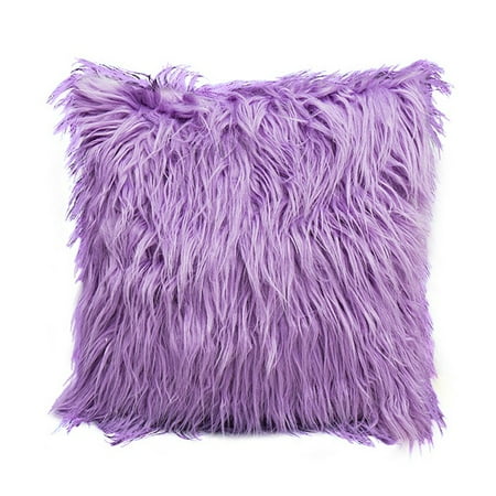 Posh Fashion - Fashion Nordic Posh Style Home Decor Super Soft Plush Mongolian Faux Fur Throw Pillow Cover Cushion Case Pillowcase Square Multi Colors (Purple)