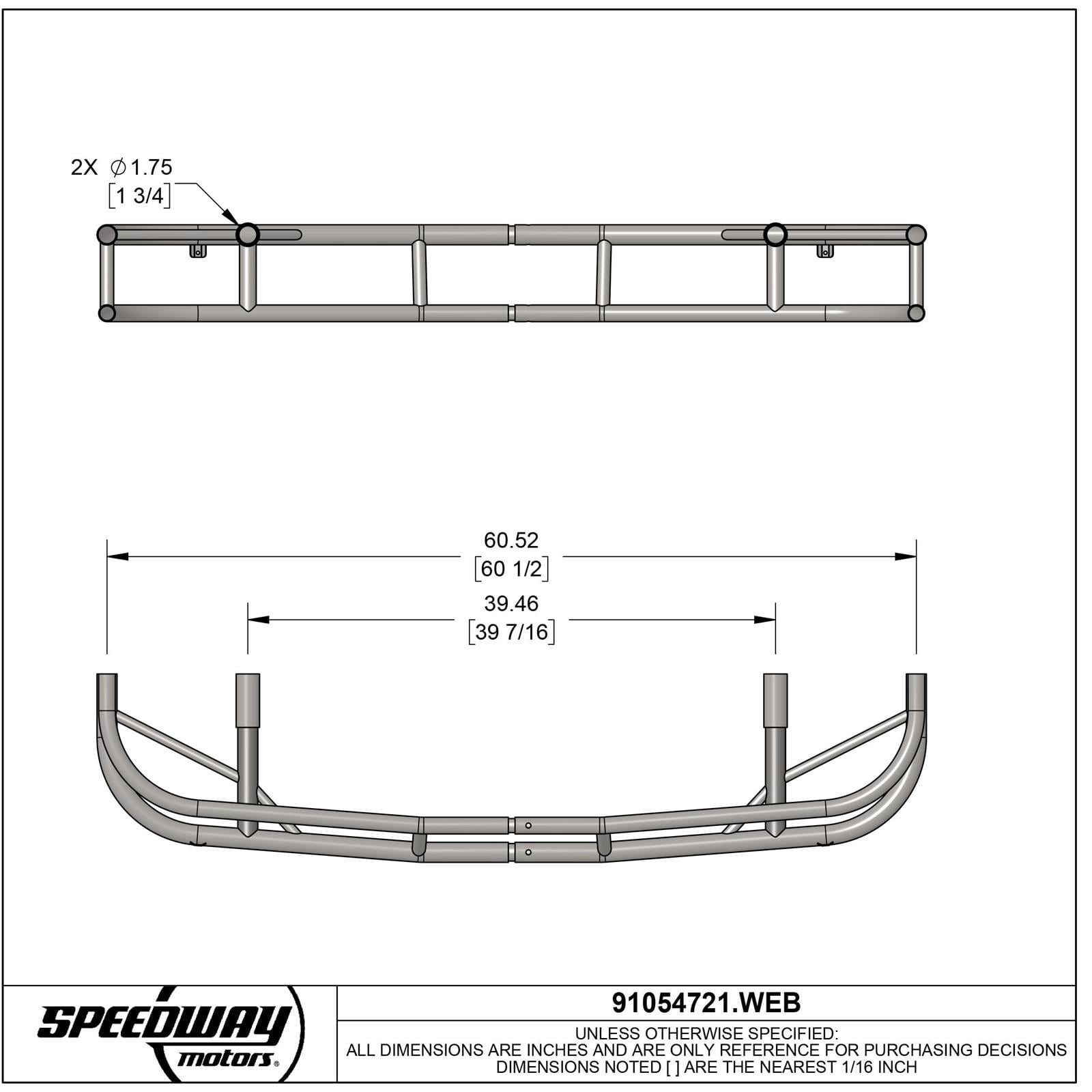 2-Piece Front Bumper for 1981-88 Monte Carlo, Circle Track Racing, High-Impact Steel, 1-1/2" Tube Diameter, Weldable or Bolt-Together Design, All-Steel Construction, Natural Finish