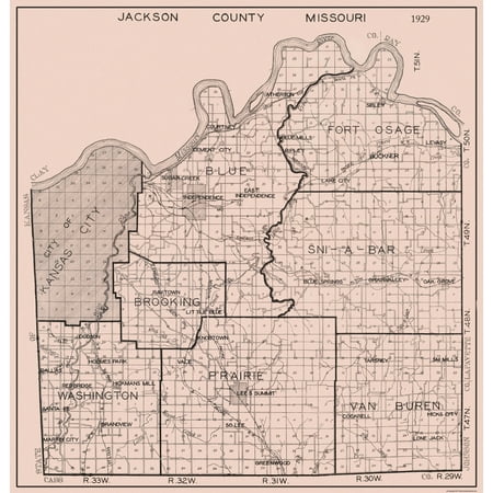 Historic County Map - Jackson County Missouri - 1929 - Vintage Wall Art