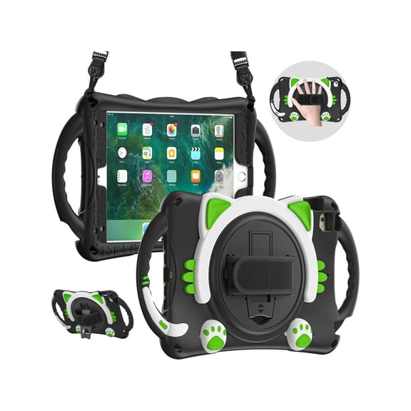 iPad Mini 5th/4th/3rd/2nd/1st Generation Case for Kids, Silicone Rubber Shockproof Cover for iPad mini 5 4 3 2 1 with Adjustable Strap,Handle Grip,Pencil Holder,Rotating Kickstand,Hand Strap