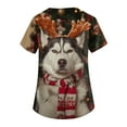 thumbnail image 3 of Garbnen Christmas Scrub Tops Women V Neck Short Sleeve Womens Tops Winter Fall Xmas Print Nurse Uniforms with Pockets S-5xl, 3 of 4
